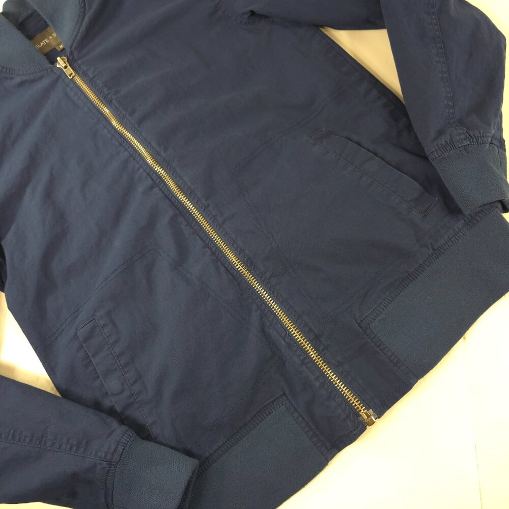 SLATE & STONE Mens MEDIUM Bomber Jacket Blue Cotton Stretch Long Sleeve Full Zip - Picture 5 of 16